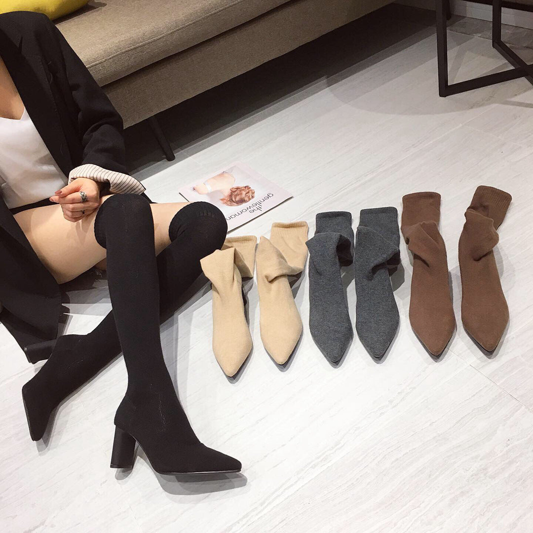 High-heeled knitted sock boots