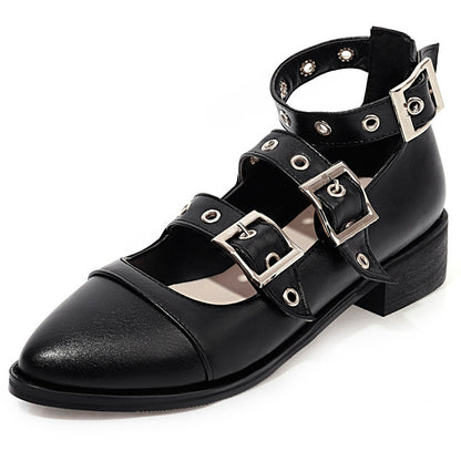 Single shoe thick heel Roman shoes with rivet buckle