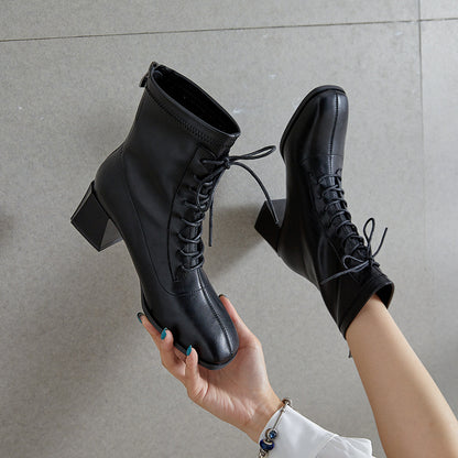 Fashion Heightened Middle Tube Strap Elastic Thin Leather Boots