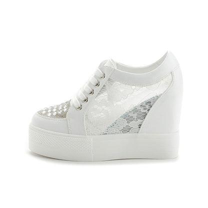 Women's High Top Strap Hidden Heel Wedge Sneaker Shoes Lace