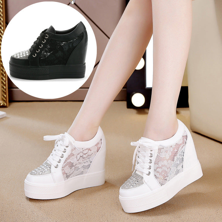 Women's High Top Strap Hidden Heel Wedge Sneaker Shoes Lace