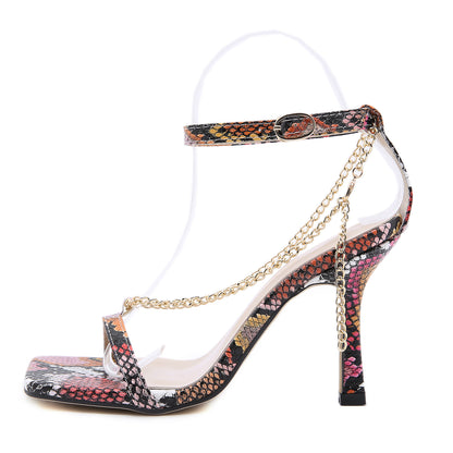 Women's Square Toe Sandals With Stiletto Chain