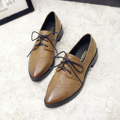 Retro British Style Pointed Toe Low-heel Lace-up Shoes