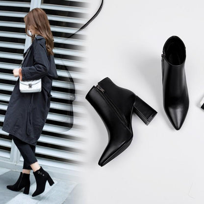 Pointed toe chunky heel boots