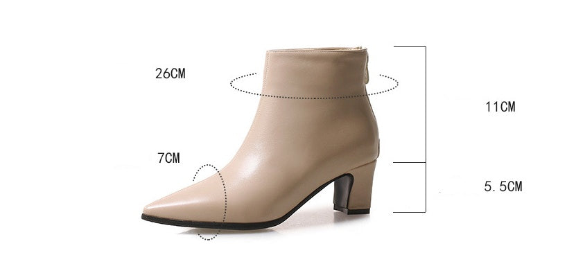 Nuevas botas de mujer, botas cortas de tacón grueso, botas de cuero