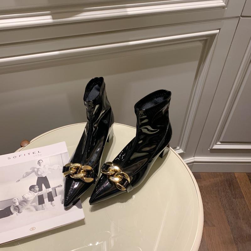 Escarpins à talons hauts pointus en cuir verni avec fermeture éclair pour femme