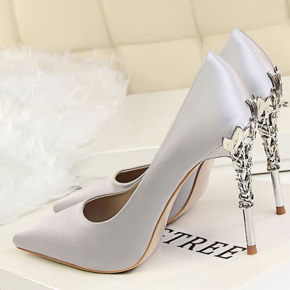 High-heeled women's autumn satin women's shoes