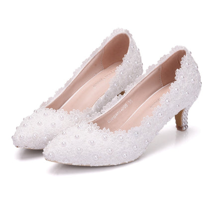 Lace High Heels Stiletto Mid-heel Wedding Shoes