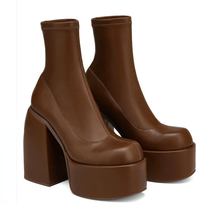 Botas gruesas de moda, zapatos de tacón alto con cremallera lateral, botas de fiesta para mujer