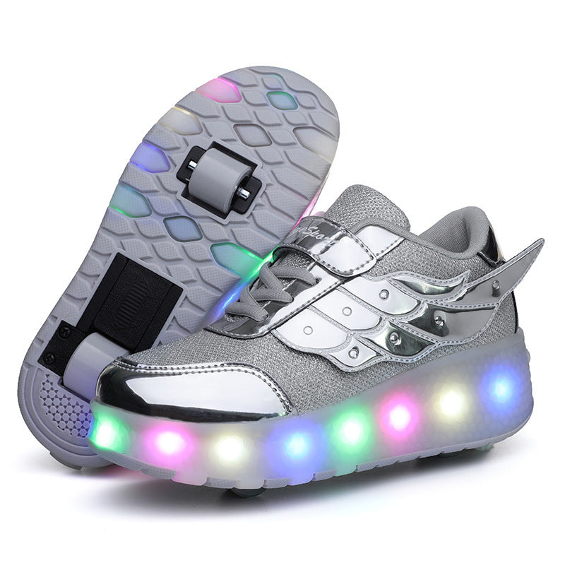 Zapatos para caminar para niños Patines para adolescentes Patines con luces de carga de doble rueda Patines voladores Zapatos deportivos con ruedas