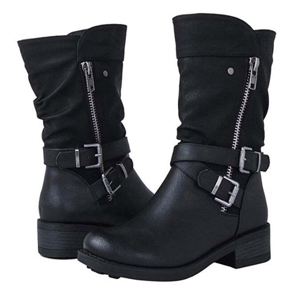 Botas Martin Zapatos Grandes de Mujer Hebilla de Cinturón Tacón Plano BOTAS CASUALES 