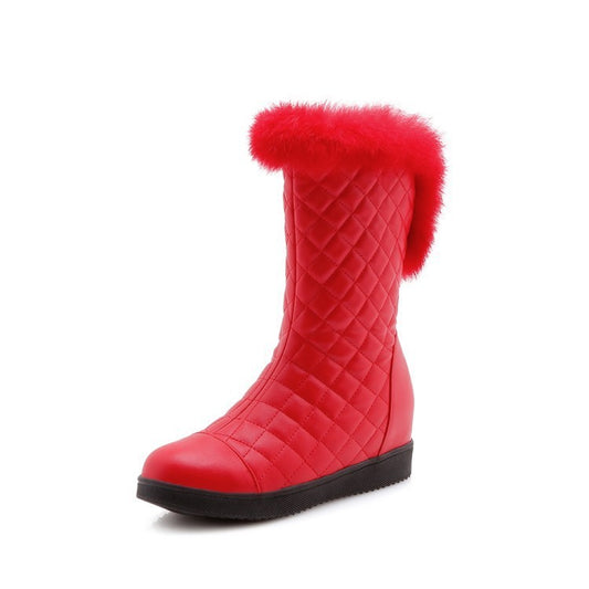 Medium Tube Round Toe Real Rabbit Fur Women's Boots