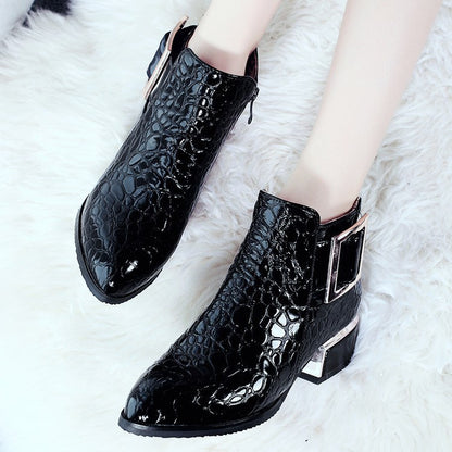 Patent leather block heel Martin boots