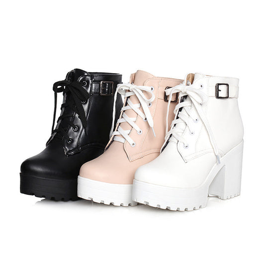 Sponge cake chunky heel plus size lace-up Martin boots