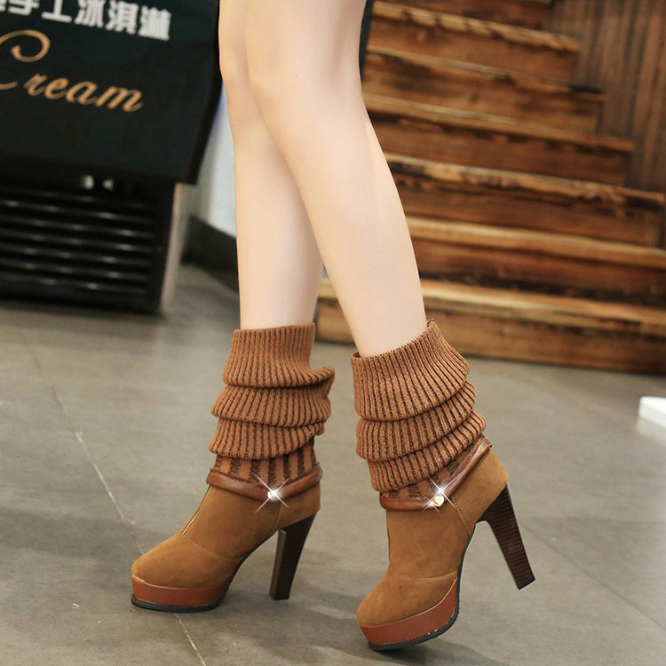 The new Korean lady shoes winter thin high-heeled boots wool elastic cylinder wear a knee shoes three