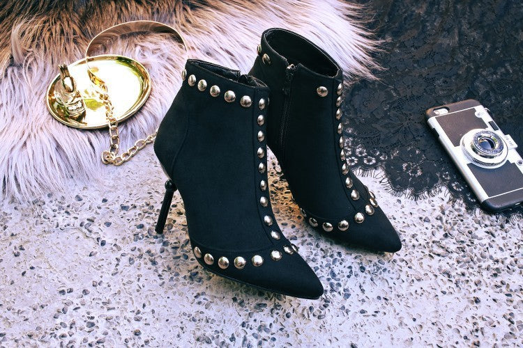 Studded high heel booties pointed