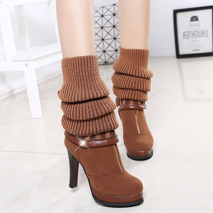 The new Korean lady shoes winter thin high-heeled boots wool elastic cylinder wear a knee shoes three