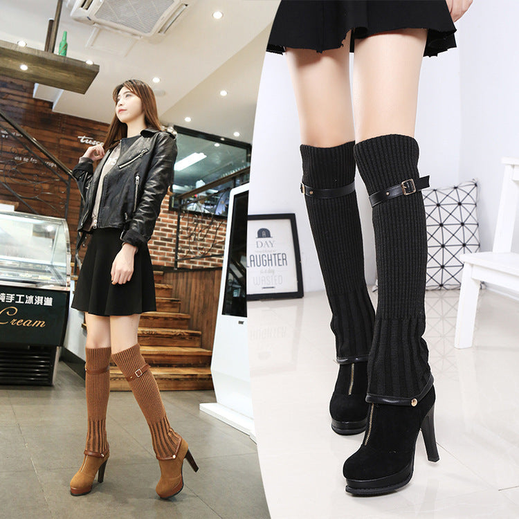 The new Korean lady shoes winter thin high-heeled boots wool elastic cylinder wear a knee shoes three