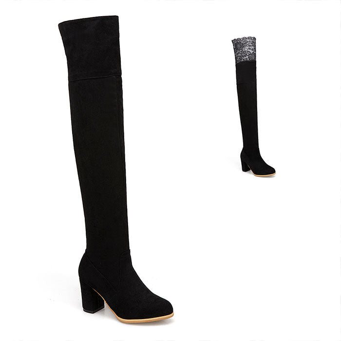 High-heeled thick-heeled frosted boots