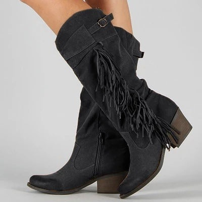 winter new belt buckle tassel boots boots