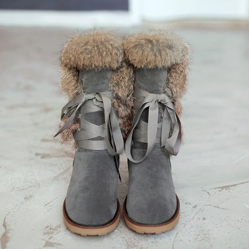 Real rabbit fur flat ankle boots