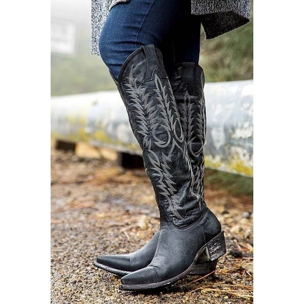 Bottes brodées style national pour femmes à talon moyen 35-43