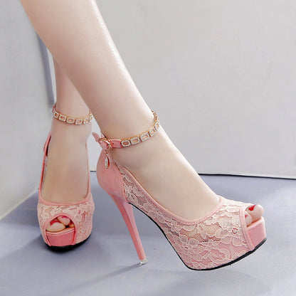 Super high heel lace sandals with fish mouth