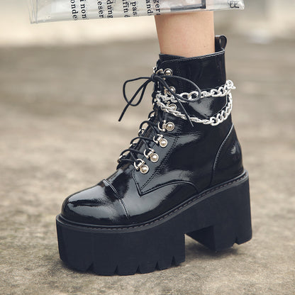 Round toe chain zipper wind wedges Martin boots