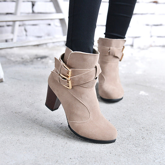 Winter Autumn Leather Casual Women High Heels Pumps Warm Ankle Boots