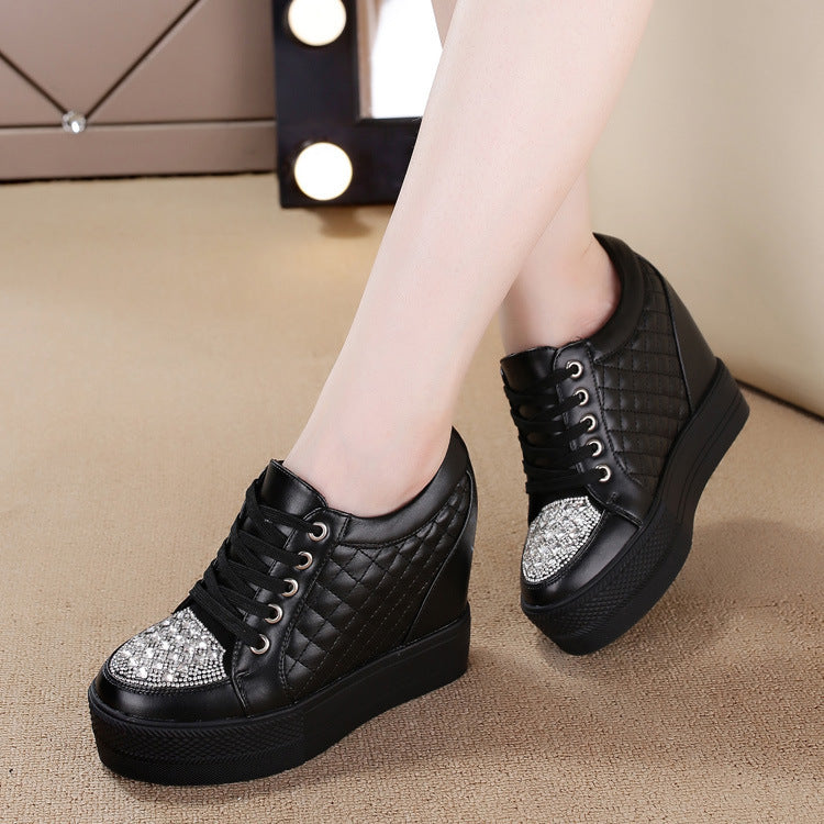 Women's High Top Strap Hidden Heel Wedge Sneaker Shoes Lace