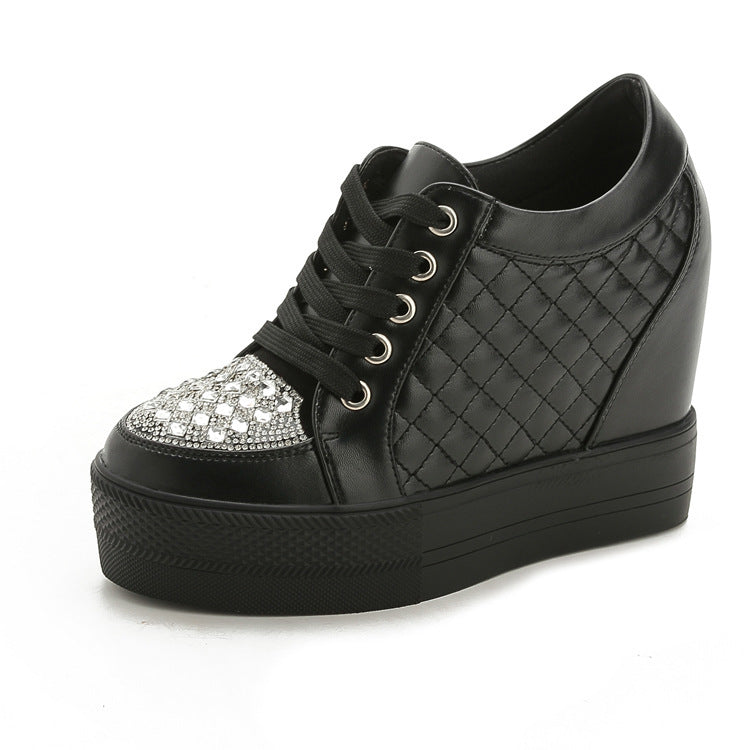 Women's High Top Strap Hidden Heel Wedge Sneaker Shoes Lace