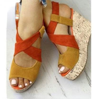 Sandalias de verano con plataforma y tiras cruzadas y tacón de cuña para mujer