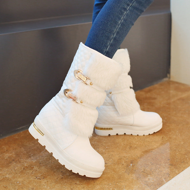 Large size women's shoes mid-tube platform platform platform with sleeve snow boots