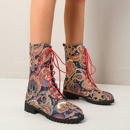 Women's plus size ethnic floral short boots