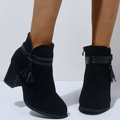 Round toe belt buckle low-top women's boots