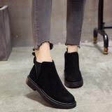 Women's black flat boots winter plus velvet