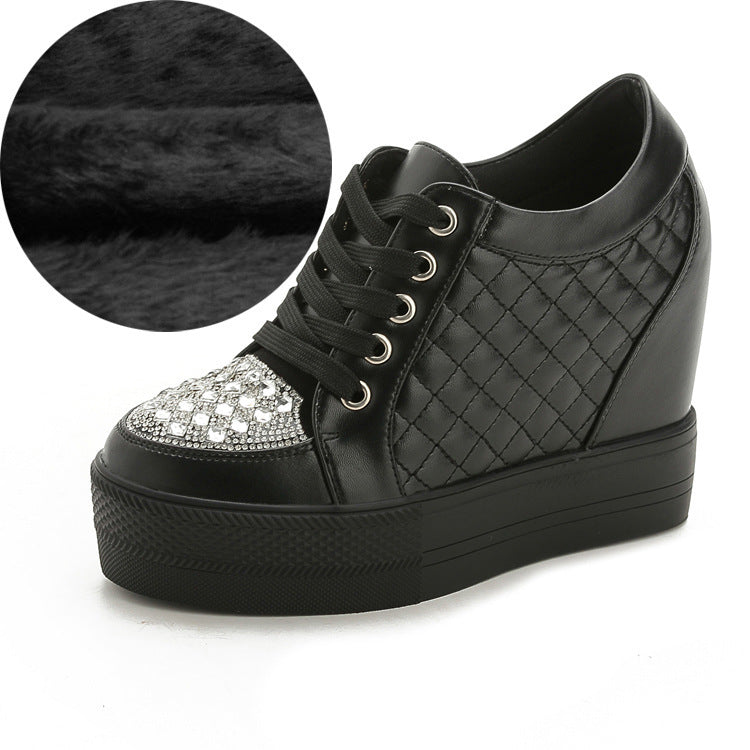 Women's High Top Strap Hidden Heel Wedge Sneaker Shoes Lace