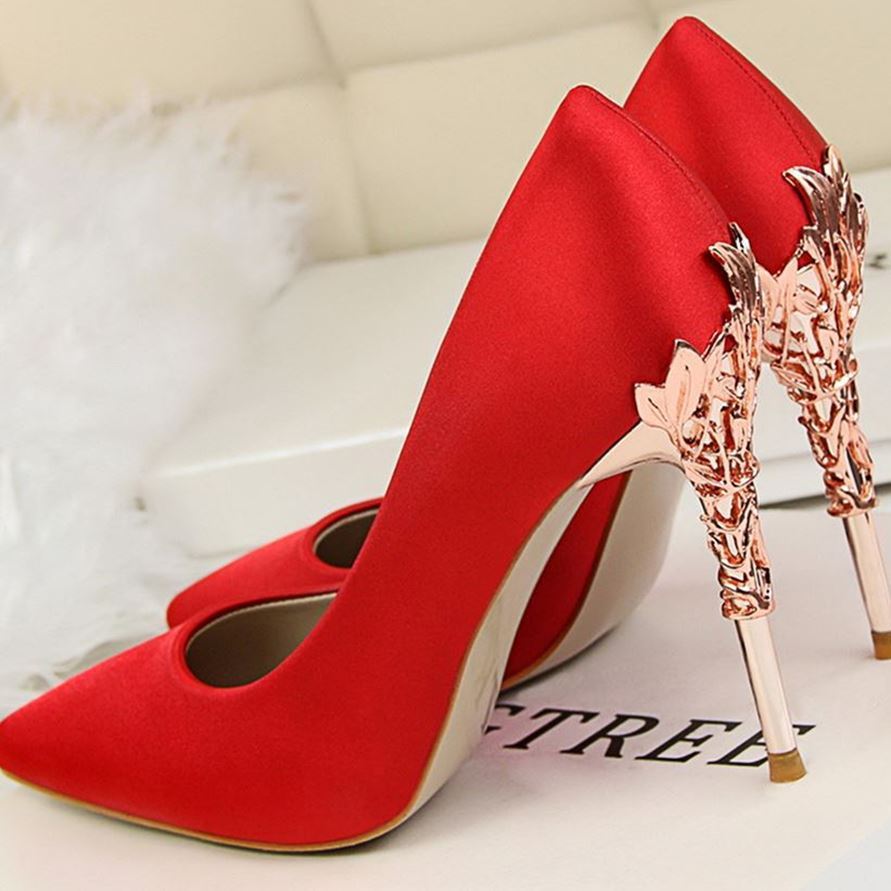 High-heeled women's autumn satin women's shoes