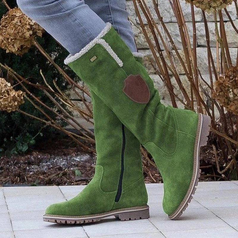 Side zipper turn over round toe snow boots