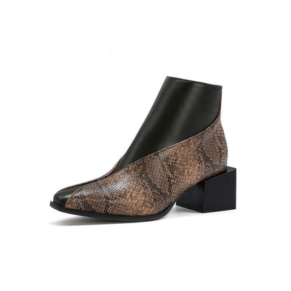 Women's Low Boots With Square Back Zipper And Square Heel