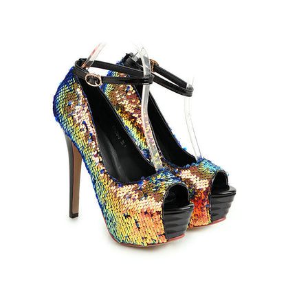 Super high heel sequined high heels