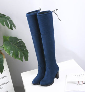 Bottes à tête ronde avec talons hauts, fermeture éclair latérale, bottes au-dessus du genou, code de taille, bottes pour femmes sur mesure