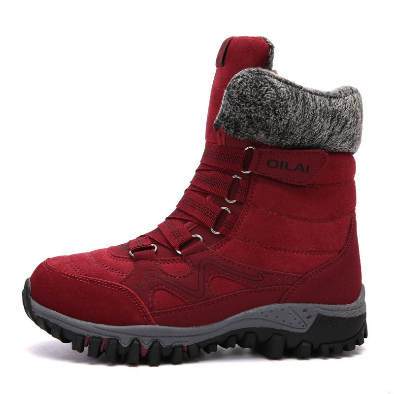 Bottes de neige d'extérieur d'automne et d'hiver bottes de ski pour femmes bottes de voyage chaussures de randonnée dans le tube chaussures en coton chaudes et en velours