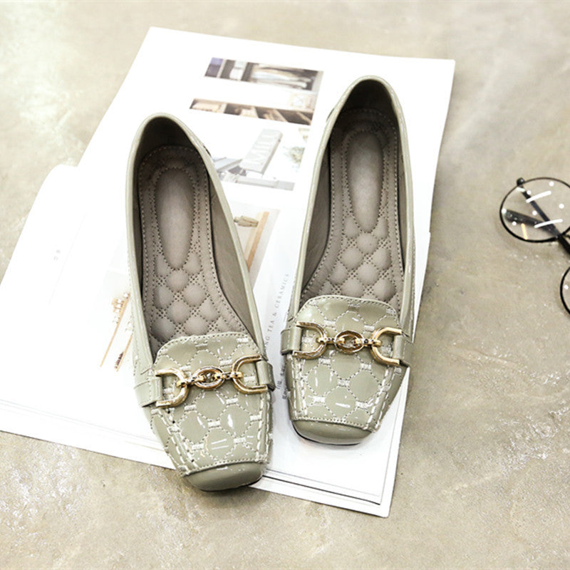 Soft bottom shoes series 2021 autumn Korean mother metal buckle shoes shoes size square shoes