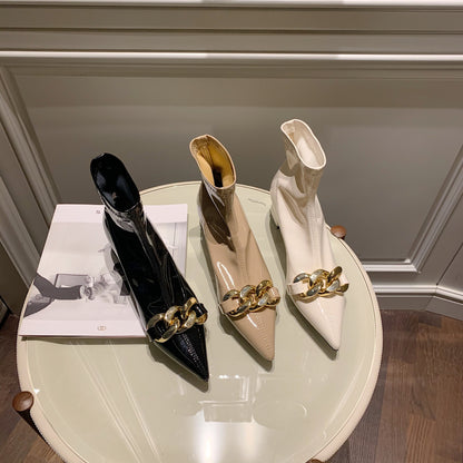 Escarpins à talons hauts pointus en cuir verni avec fermeture éclair pour femme