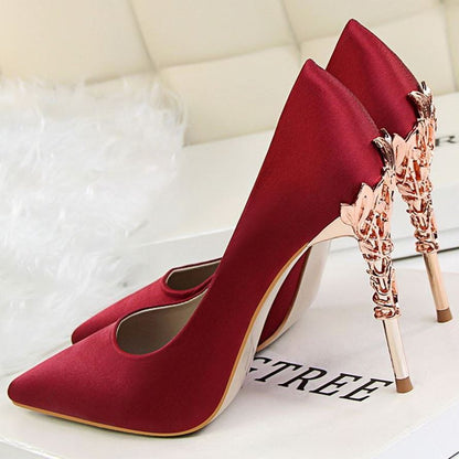 High-heeled women's autumn satin women's shoes