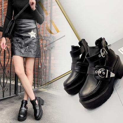 Classic thick-soled thick high-heeled ankle boots