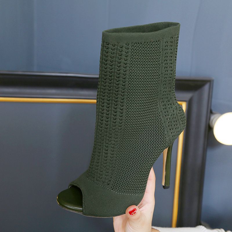 Open-toe knit stiletto heels