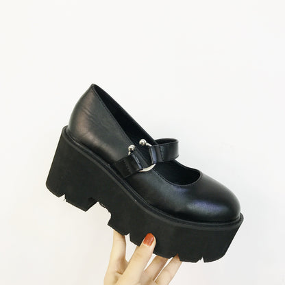 Round buckle retro platform platform shoes