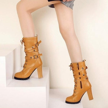 Rivet motorcycle boots oversize high heel ankle boots